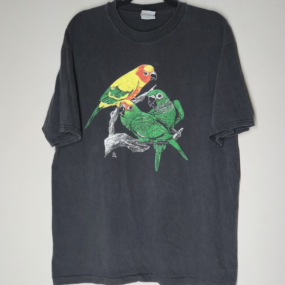 Vintage 90s Conure Bird Animal Nature Graphic Shirt Size XL Hanes - Picture 1 of 5